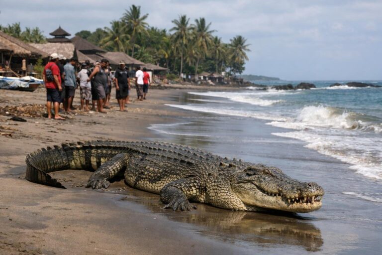 Seekor buaya besar terlihat di pantai dekat sebuah desa di Bali dan warga diimbau untuk tetap waspada